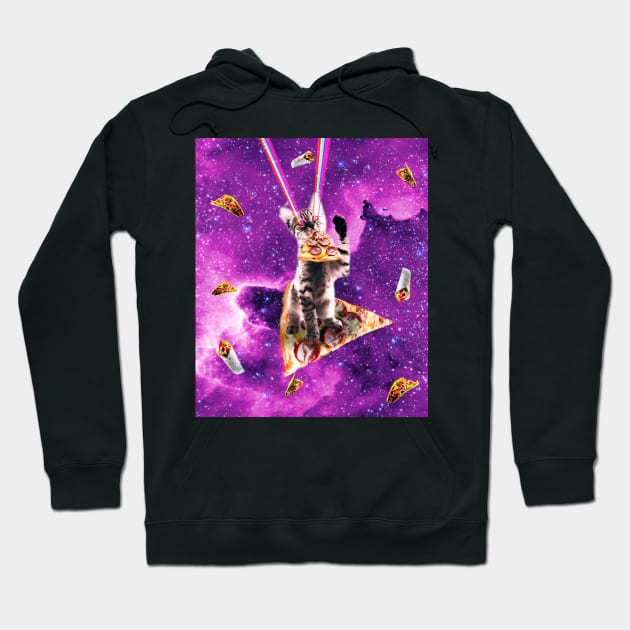 Outer Space Pizza Cat - Rainbow Laser, Taco, Burrito Hoodie by Random Galaxy